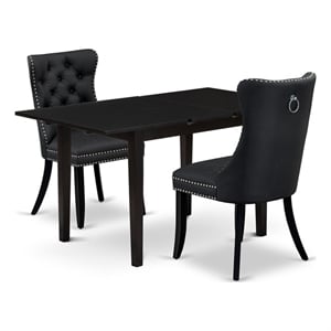 Pemberly Row 3-Piece Dining Table Set in Black with Faux Leather Chairs