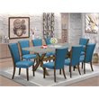 Pemberly Row 9-Piece Dining Set with Distressed Jacobean and Blue Seats