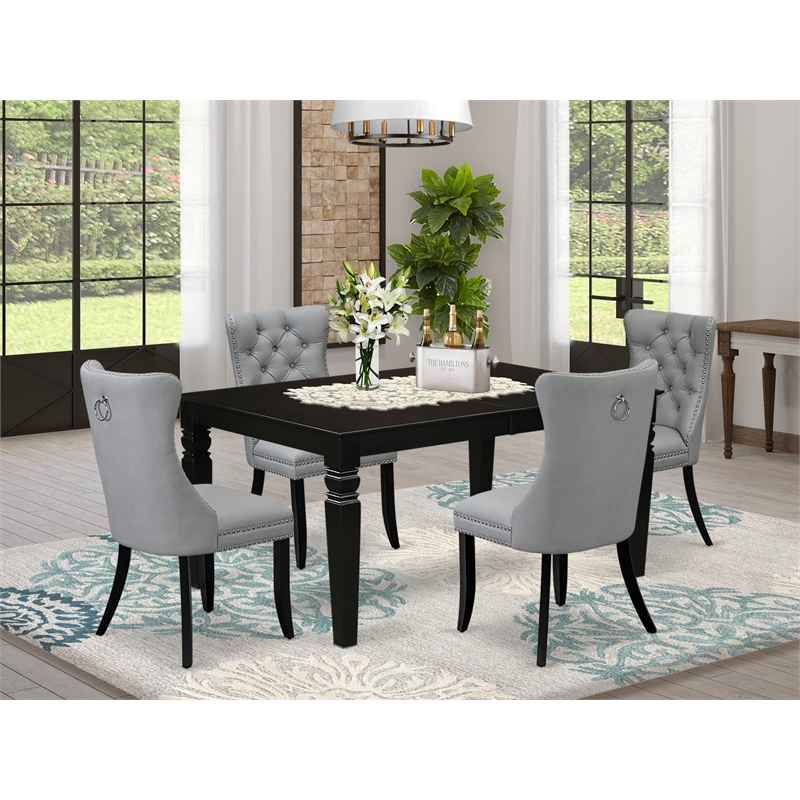 Pemberly Row 5-Piece Dining Table Set with Faux Leather Chairs in Black