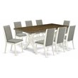 Pemberly Row 9-Piece Wood Dining Set in Linen White with Shitake Chairs