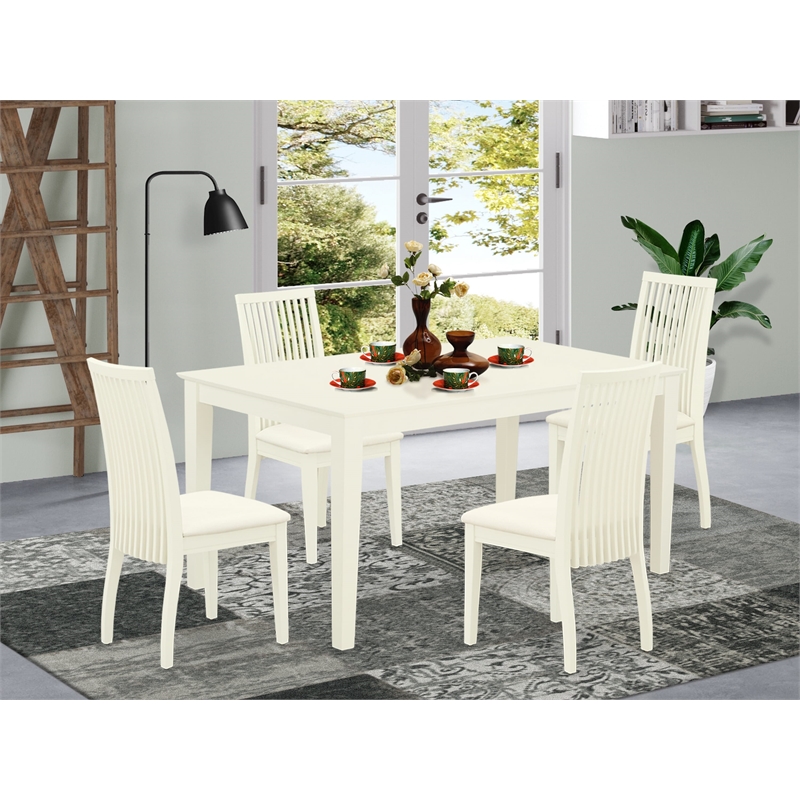 Pemberly Row 5-Piece Dining Set with Linen Chairs and Table in Linen White
