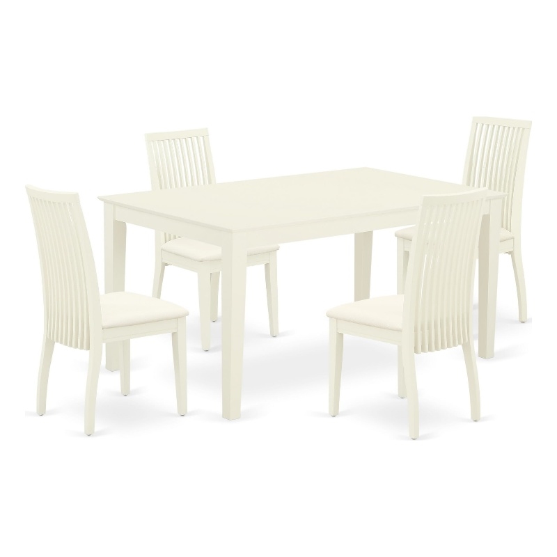 Pemberly Row 5-Piece Dining Set with Linen Chairs and Table in Linen White