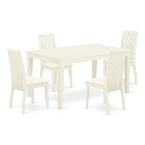 Pemberly Row 5-Piece Dining Set with Linen Chairs and Table in Linen White