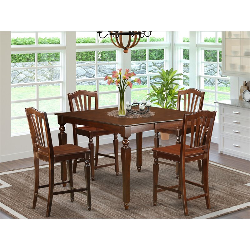 Pemberly Row 5-Piece Mahogany Wood Dining Table Set with Hardwood Seats