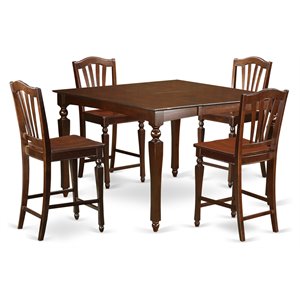 Pemberly Row 5-Piece Mahogany Wood Dining Table Set with Hardwood Seats