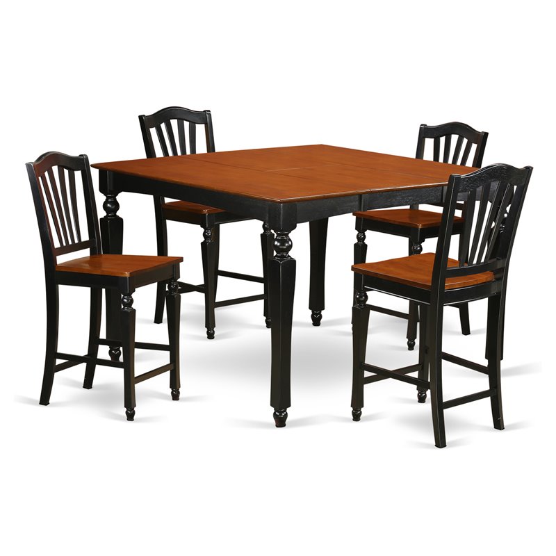 Pemberly Row 5-Piece Wood Dining Set with Stools in Black and Cherry
