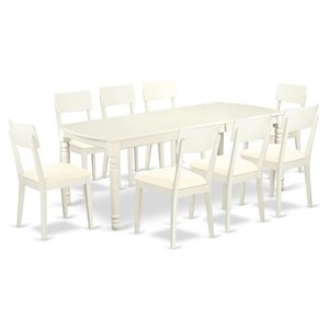 Pemberly Row 9-Piece Dining Set with Faux Leather Chairs in Linen White