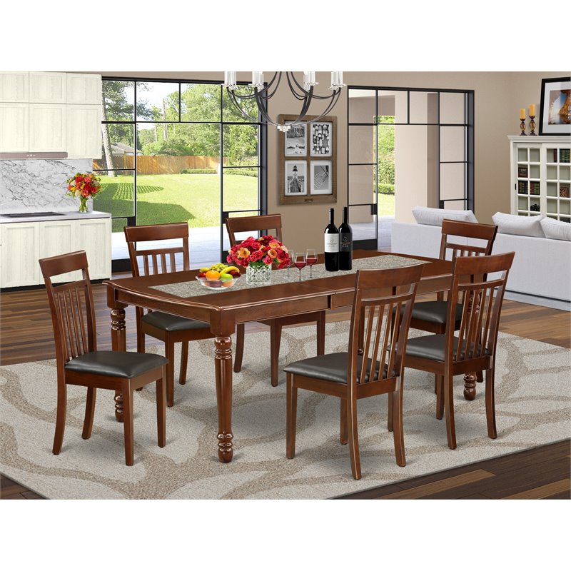 Pemberly Row 7-Piece Mahogany Dining Set with Faux Leather Seats