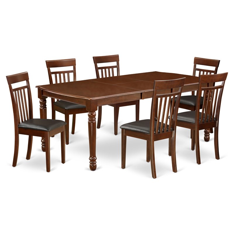 Pemberly Row 7-Piece Mahogany Dining Set with Faux Leather Seats