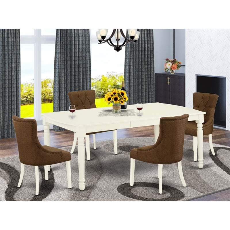 Pemberly Row 5-Piece Wood Dining Set in Linen White/Dark Coffee Finish
