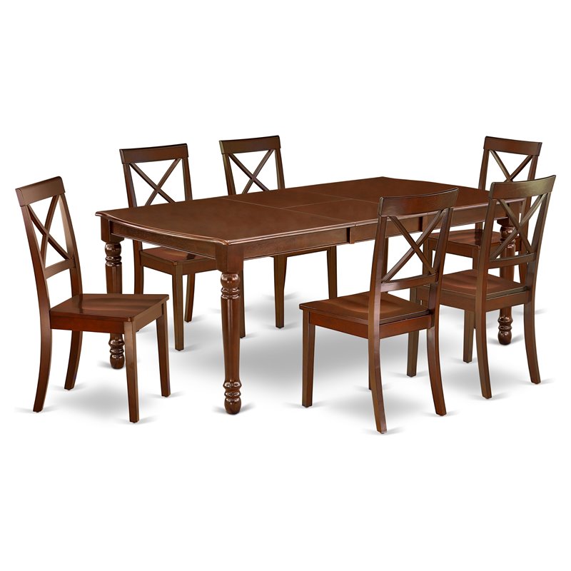 Pemberly Row 7-Piece Traditional Wood Dining Set in Mahogany Finish