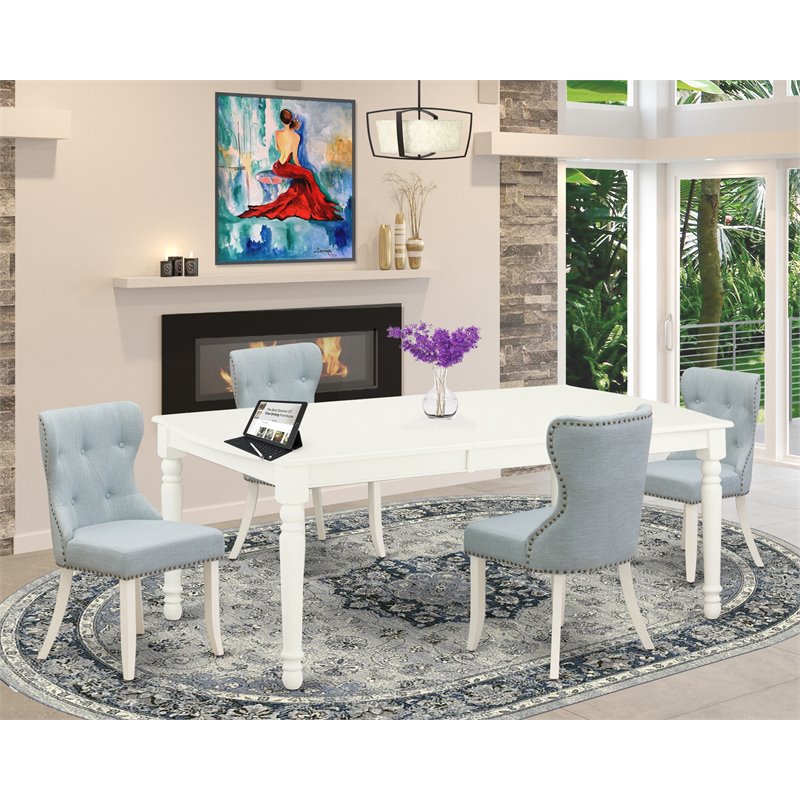 Pemberly Row 5-Piece Dining Table Set with Linen White/Baby Blue Finish