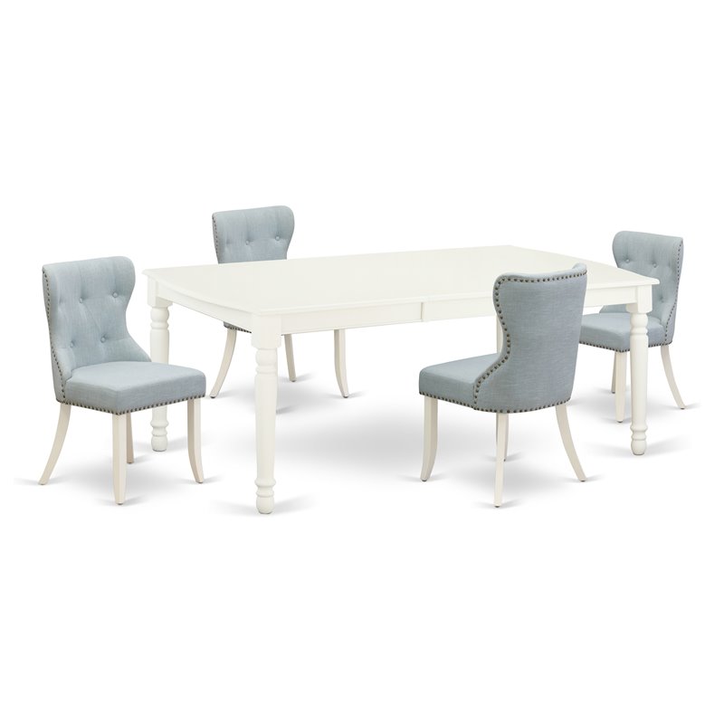 Pemberly Row 5-Piece Dining Table Set with Linen White/Baby Blue Finish