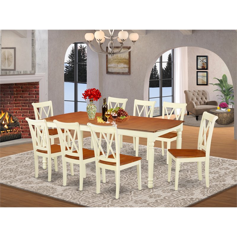 Pemberly Row 9-Piece Wood Dining Set with X-Back Chairs in Cherry Finish