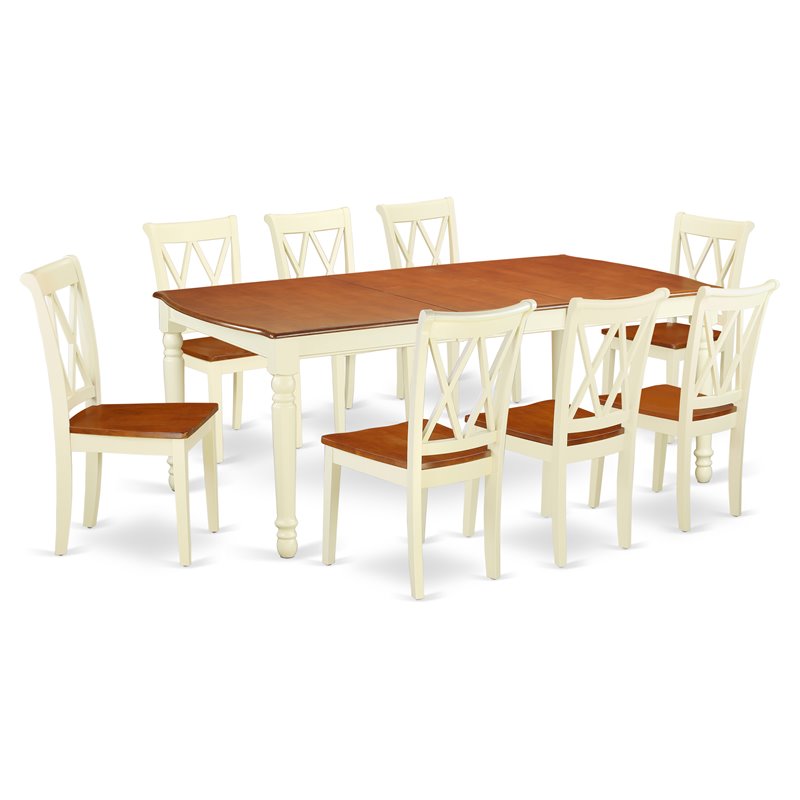 Pemberly Row 9-Piece Wood Dining Set with X-Back Chairs in Cherry Finish