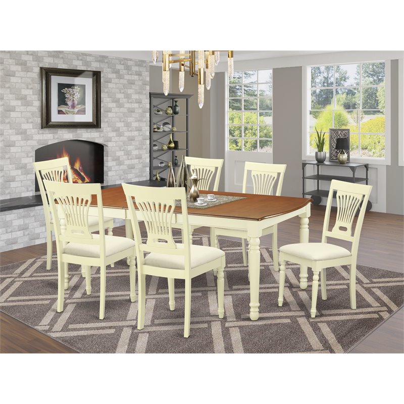 Pemberly Row 7-Piece Buttermilk & Cherry Wood Dining Room Set