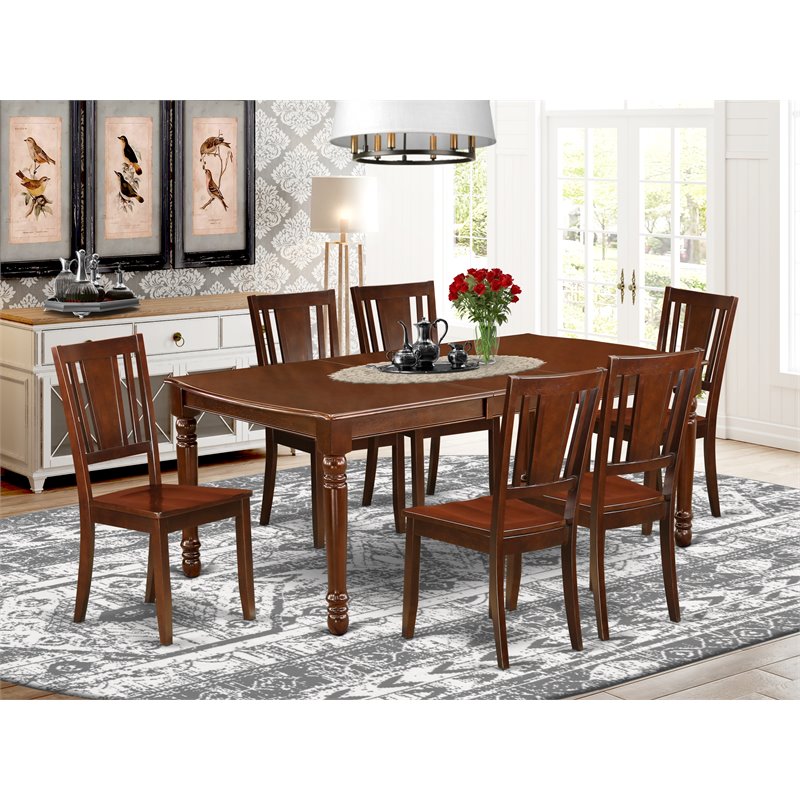 Pemberly Row 7-Piece Wood Dining Table Set in Mahogany Finish