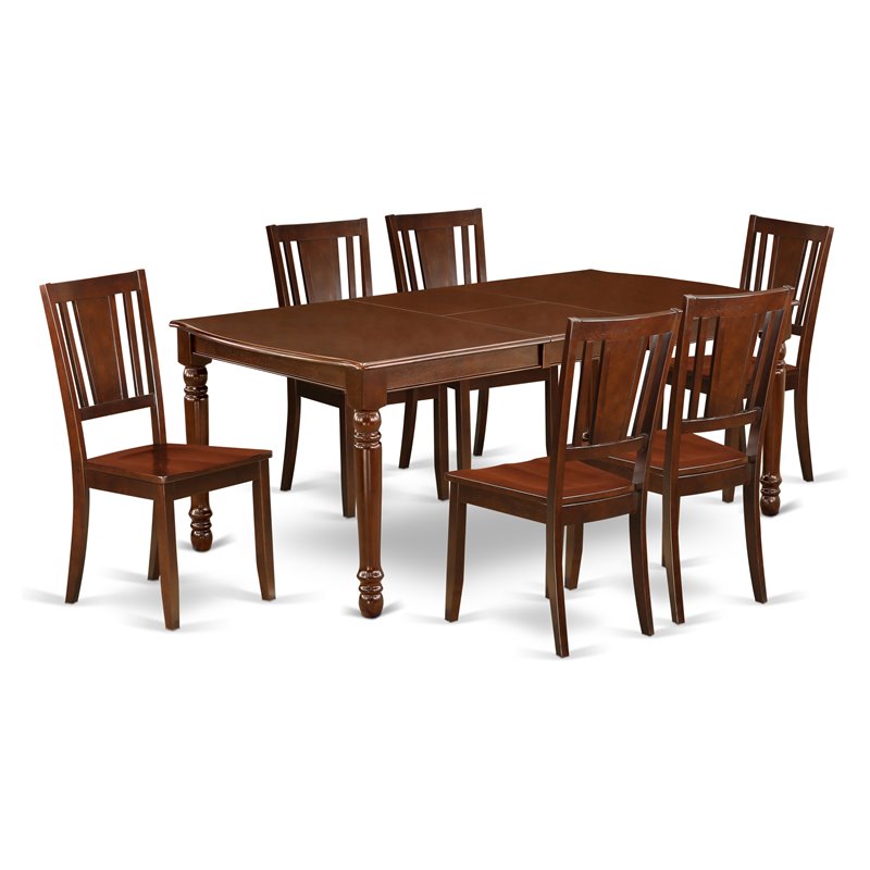 Pemberly Row 7-Piece Wood Dining Table Set in Mahogany Finish