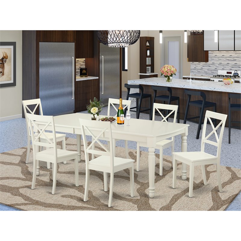 Pemberly Row 7-Piece Dining Set Wood Table with Chairs in Linen White