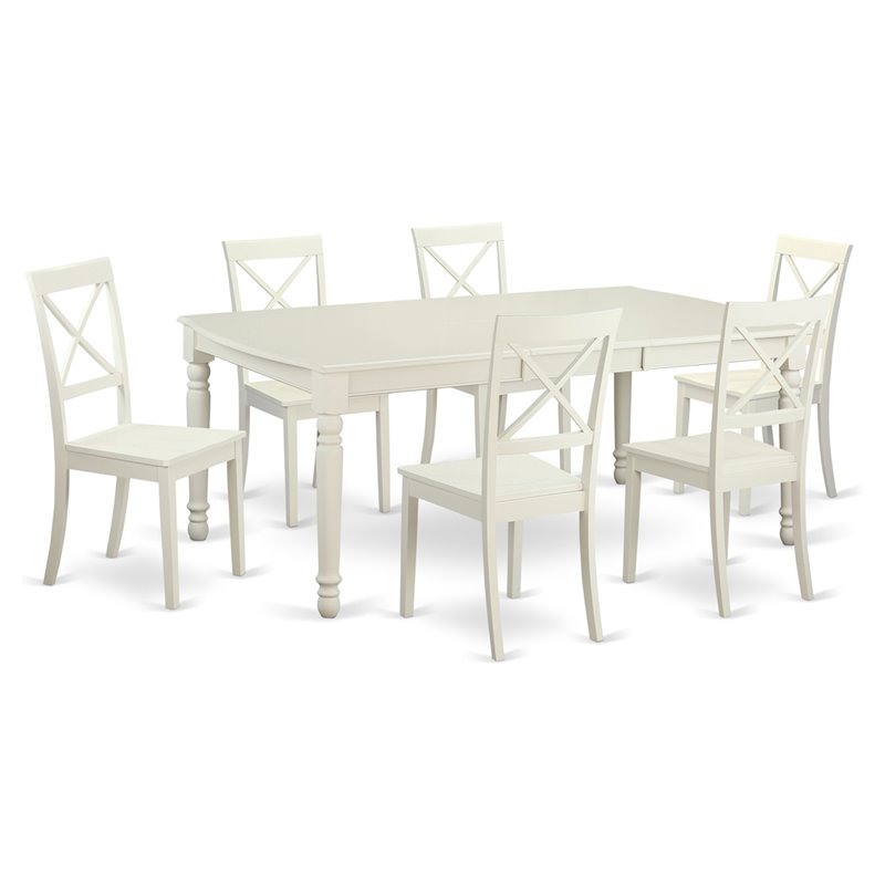Pemberly Row 7-Piece Dining Set Wood Table with Chairs in Linen White