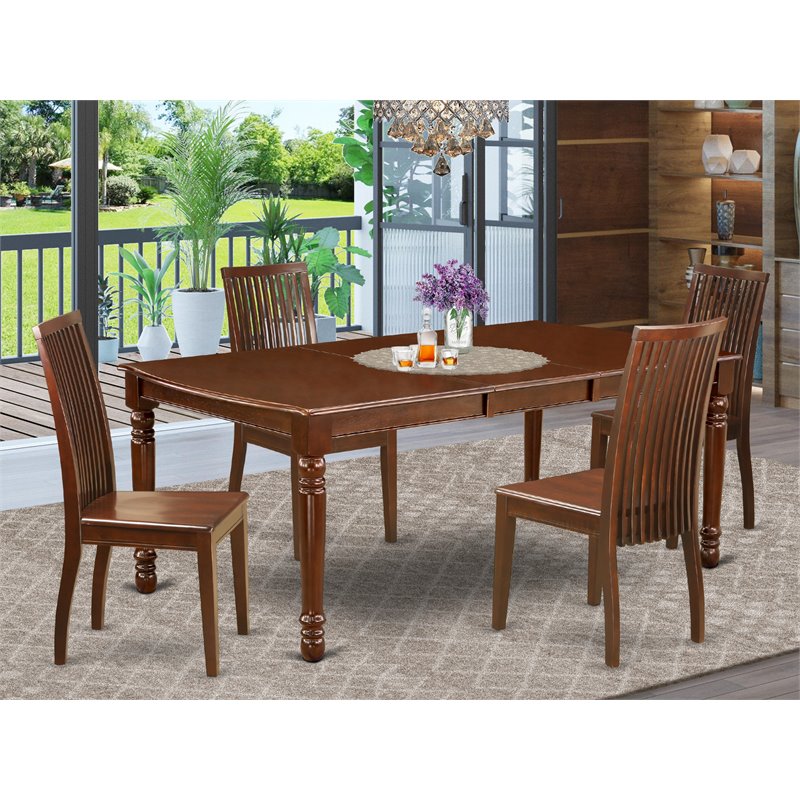 Pemberly Row 5-Piece Wood Dining Table Set in Mahogany Finish