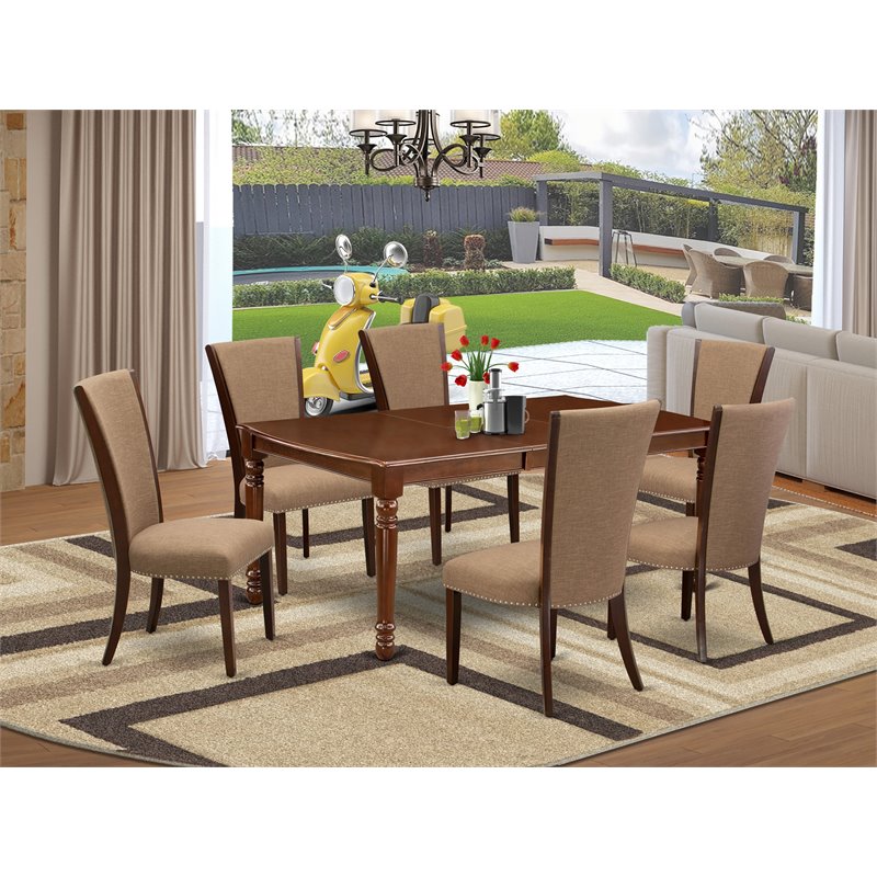 Pemberly Row 7-Piece Wood Dining Set in Mahogany and Light Sable Finish