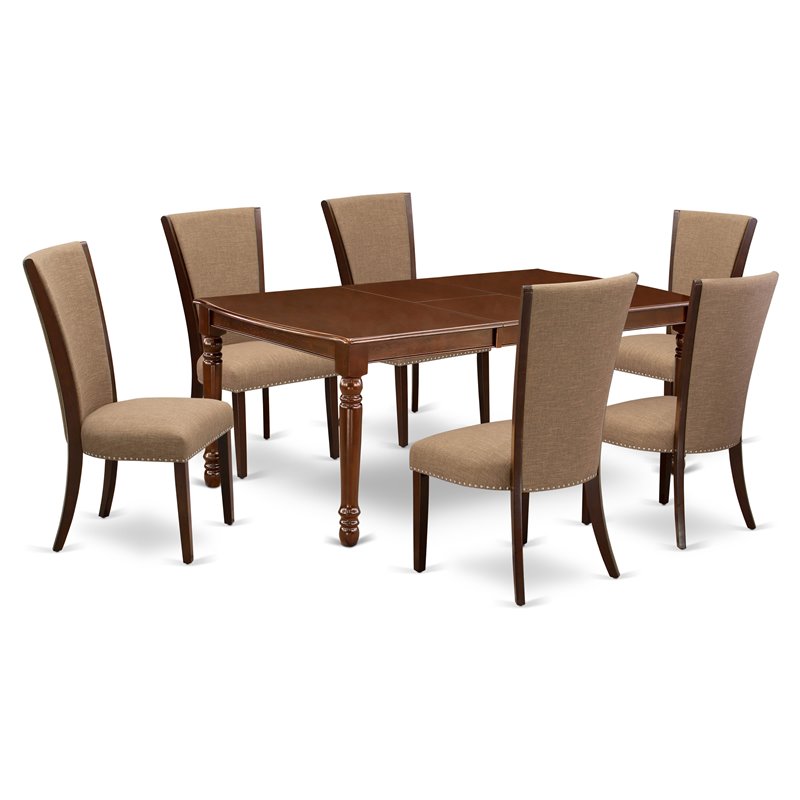 Pemberly Row 7-Piece Wood Dining Set in Mahogany and Light Sable Finish