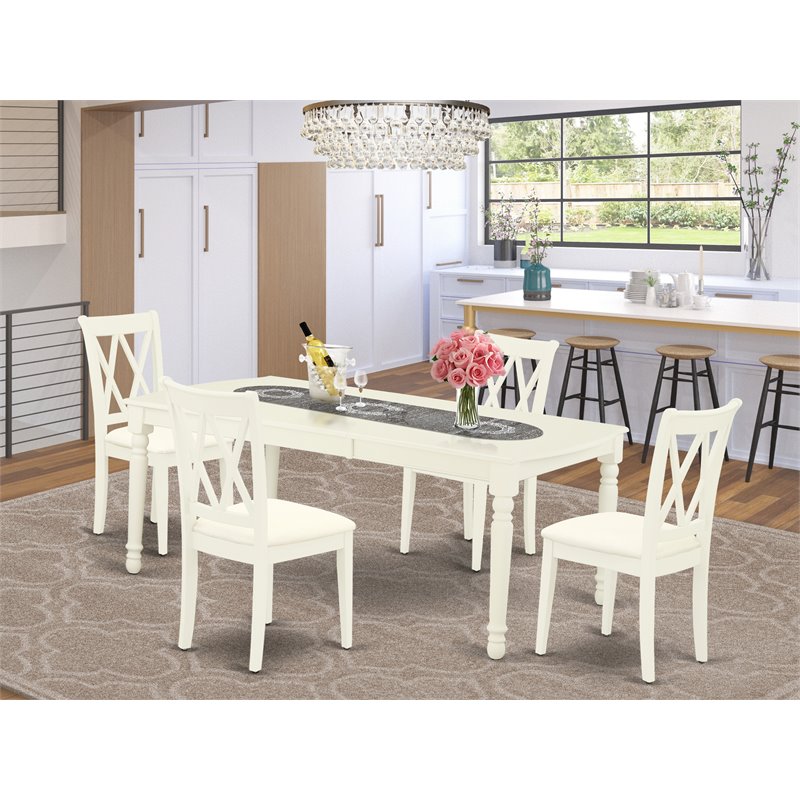 Pemberly Row 5-Piece Wood Dining Set with Fabric Seat in Linen White