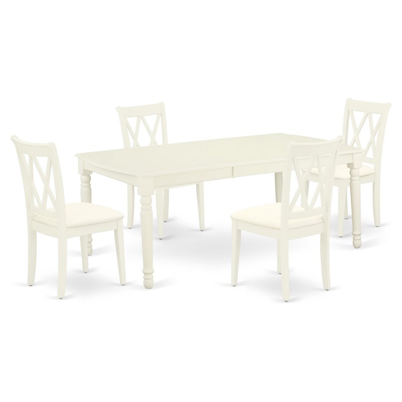 Pemberly Row 5-Piece Wood Dining Set with Fabric Seat in Linen White