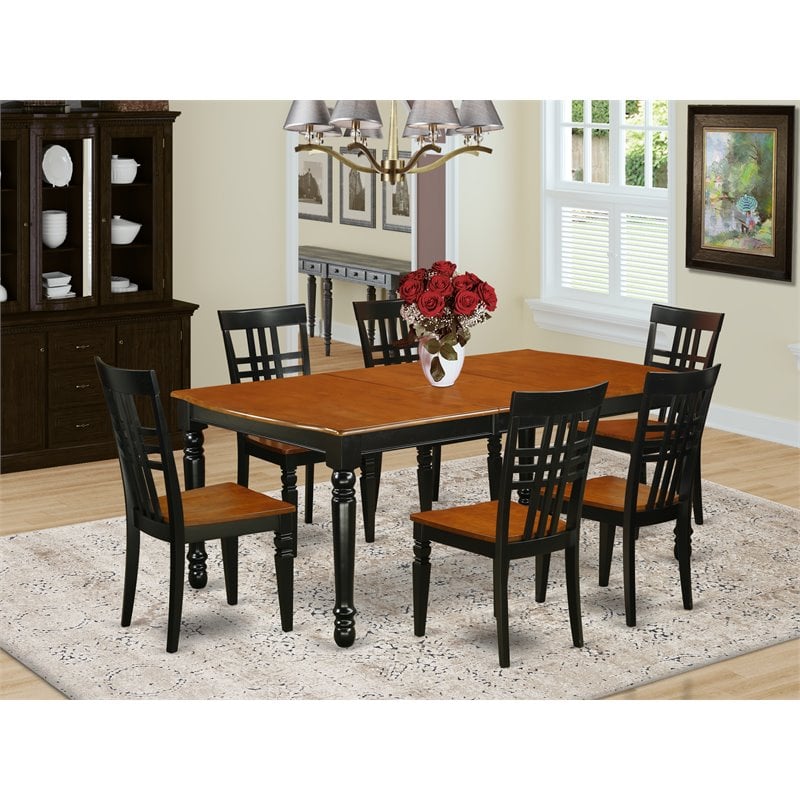 Pemberly Row 7-Piece Wooden Dining Set with Butterfly Leaf in Black/Cherry