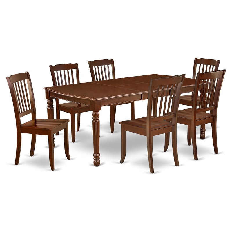 Pemberly Row 7-Piece Dining Set with Slatted Chairs in Mahogany Finish