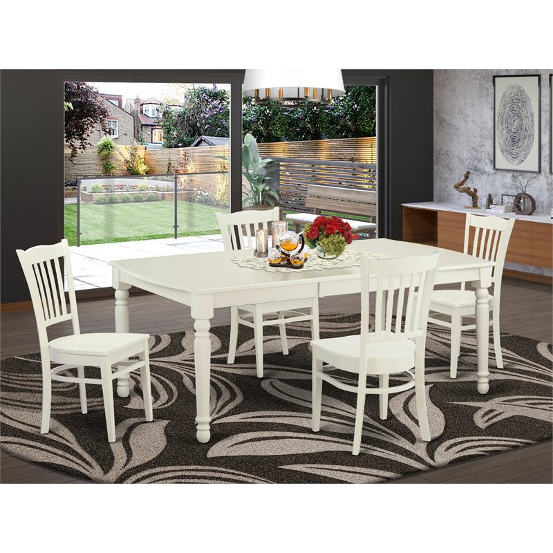 Pemberly Row 5-Piece Wood Kitchen Set in Linen White Finish with Chairs