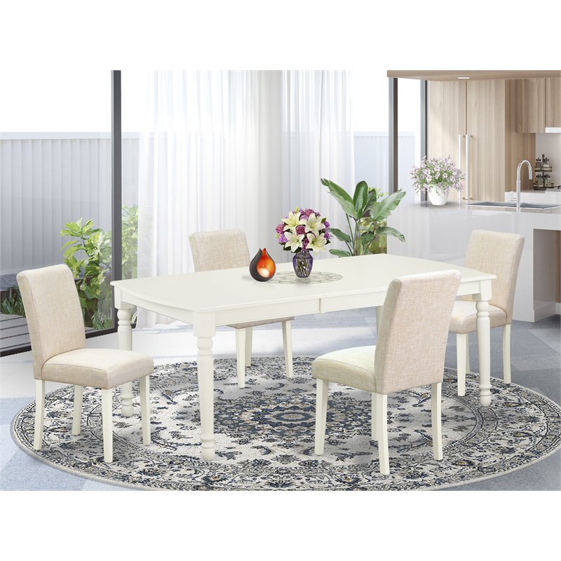 Pemberly Row 5-Piece Wood Dining Set with Fabric Seat in Linen White Finish