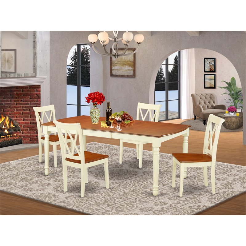 Pemberly Row 5-Piece Dining Set with X-Back Chairs in Buttermilk & Cherry