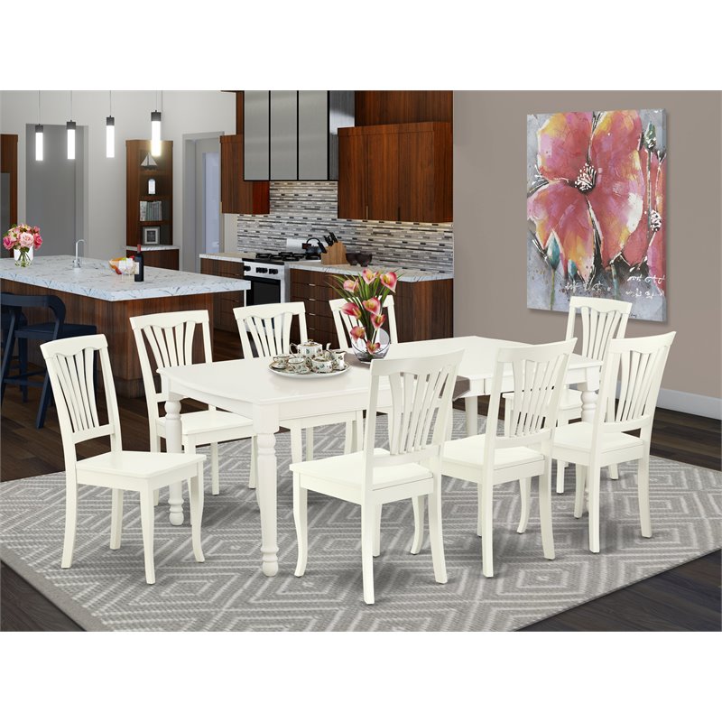Pemberly Row 9-Pc Wood Dining Set in Linen White with Slatted Chairs