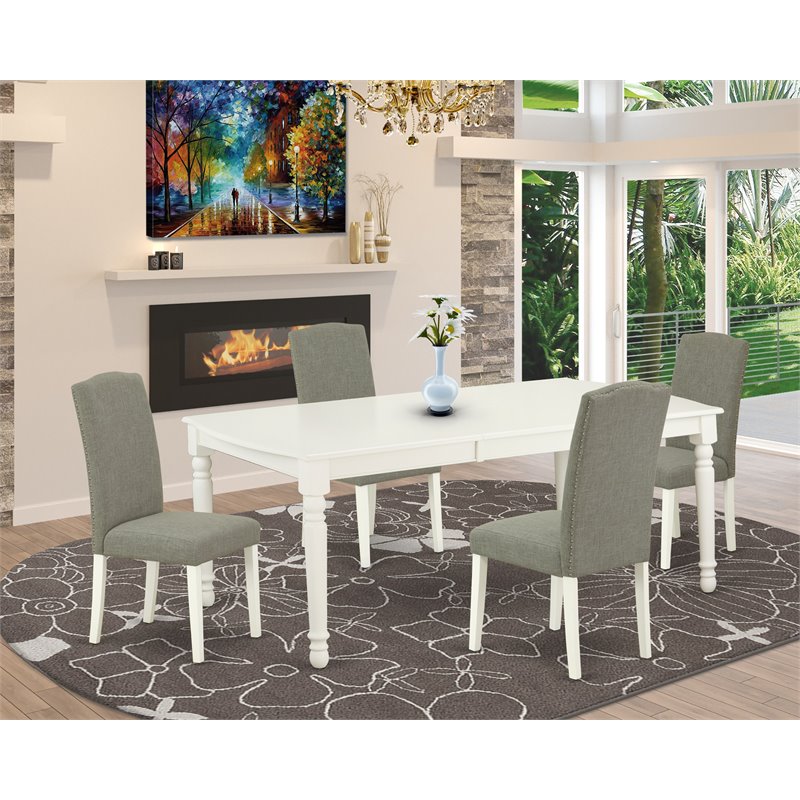 Pemberly Row 5-Pc Dining Set in Linen White/Dark Shitake w/ Parson Chairs