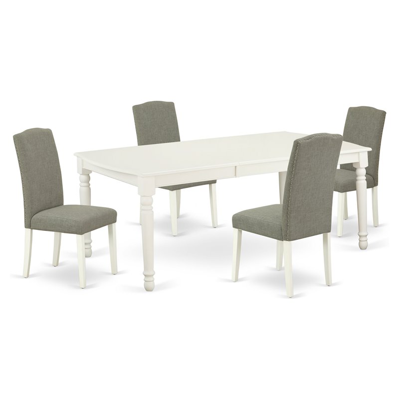 Pemberly Row 5-Pc Dining Set in Linen White/Dark Shitake w/ Parson Chairs