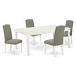 Pemberly Row 5-Pc Dining Set in Linen White/Dark Shitake w/ Parson Chairs
