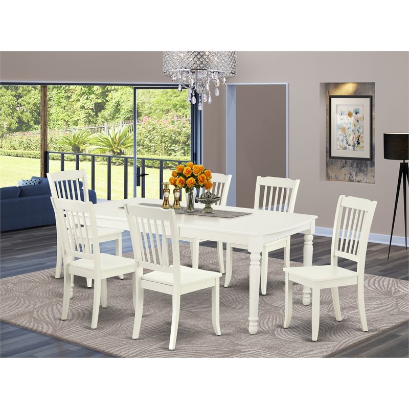 Pemberly Row 7-Piece Wood Dining Set with Rectangular Table in Linen White