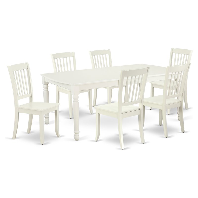 Pemberly Row 7-Piece Wood Dining Set with Rectangular Table in Linen White