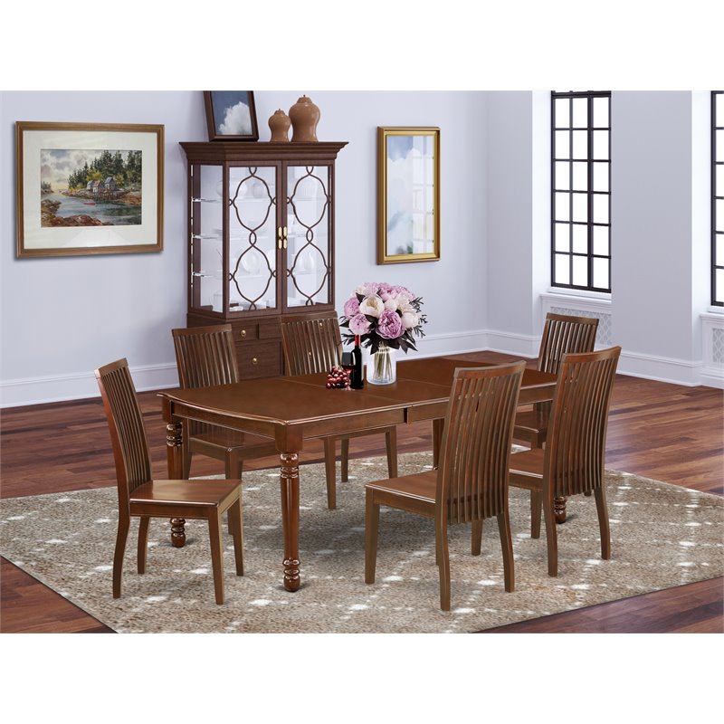 Pemberly Row 7-Piece Rubberwood Dining Set with Mahogany Finish