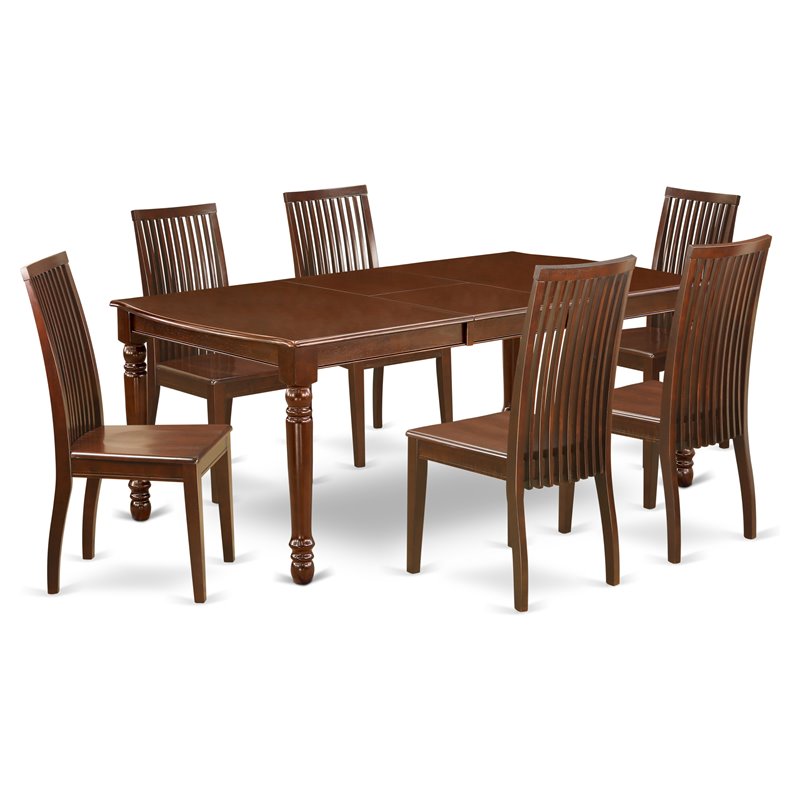 Pemberly Row 7-Piece Rubberwood Dining Set with Mahogany Finish