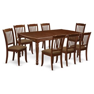Pemberly Row 9-Piece Wood Dining Set with Linen Seat in Mahogany