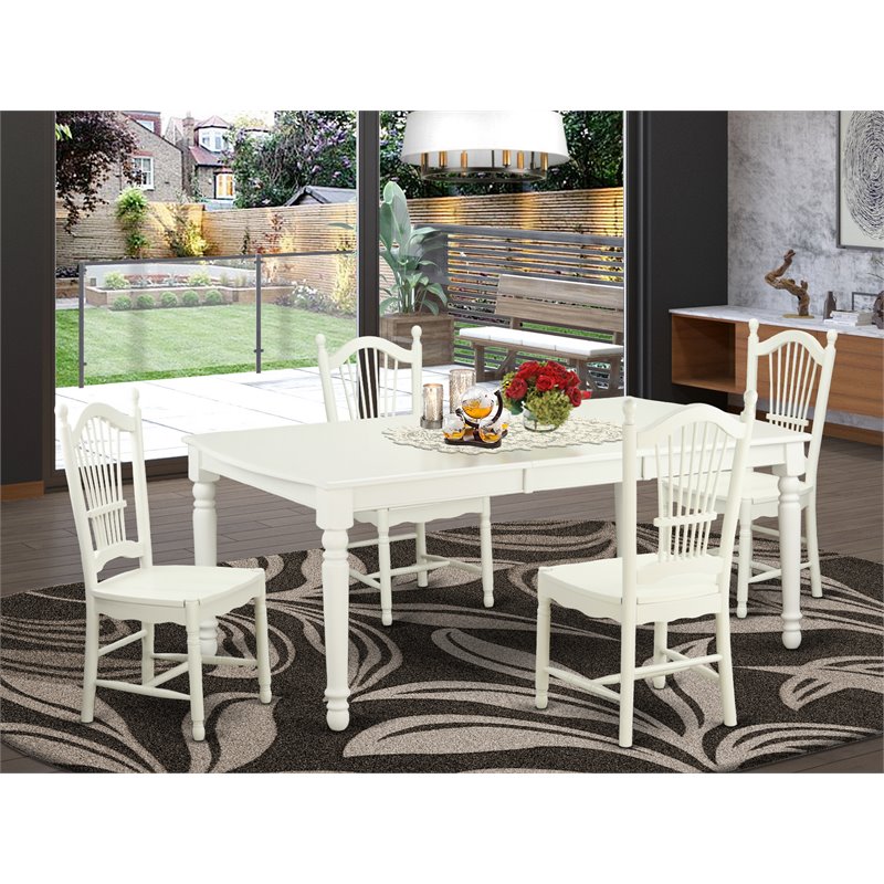 Pemberly Row 5-Piece Wood Table and Dining Chairs in Linen White
