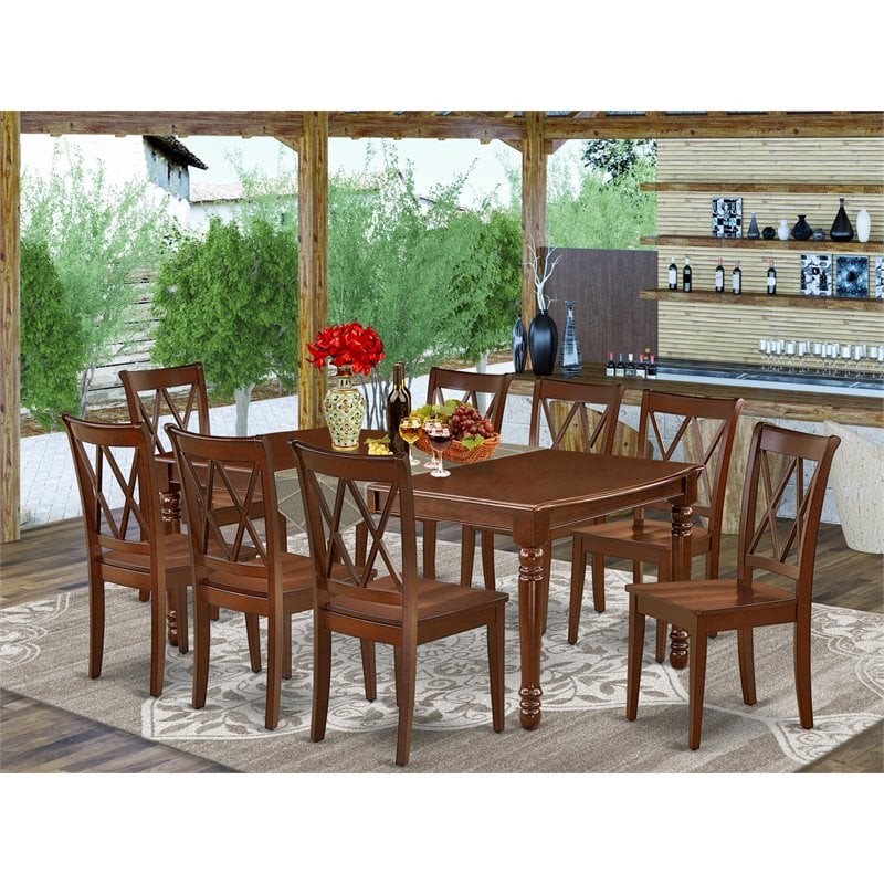 Pemberly Row 9-Piece Wood Dining Room Set in Mahogany Finish