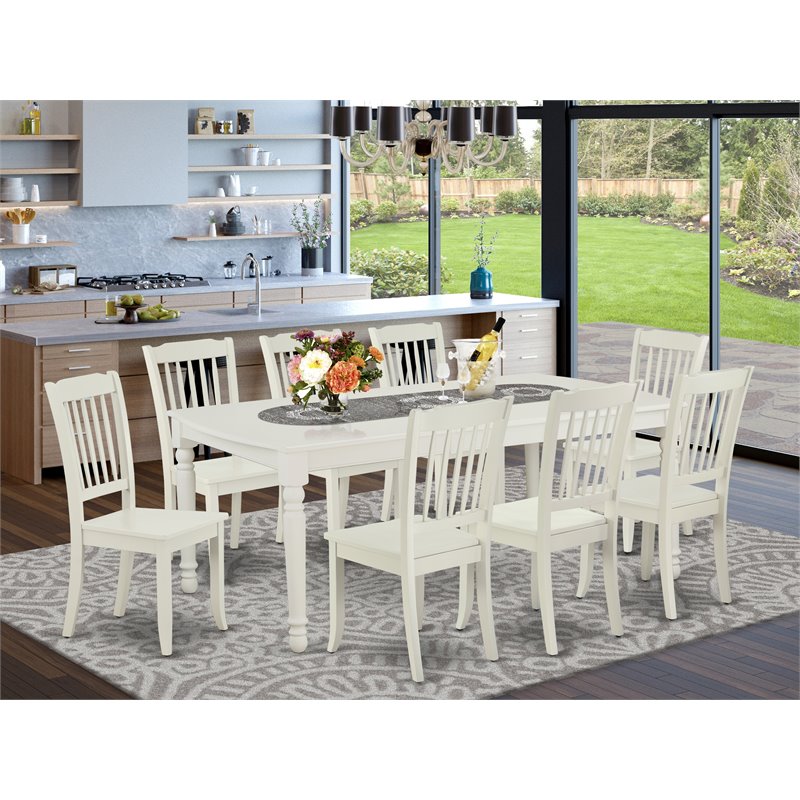 Pemberly Row 9-Piece Dining Set with Slat-Back Chairs in Linen White