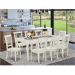 Pemberly Row 9-Piece Dining Set with Slat-Back Chairs in Linen White