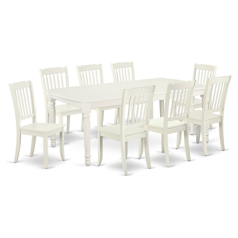 Pemberly Row 9-Piece Dining Set with Slat-Back Chairs in Linen White