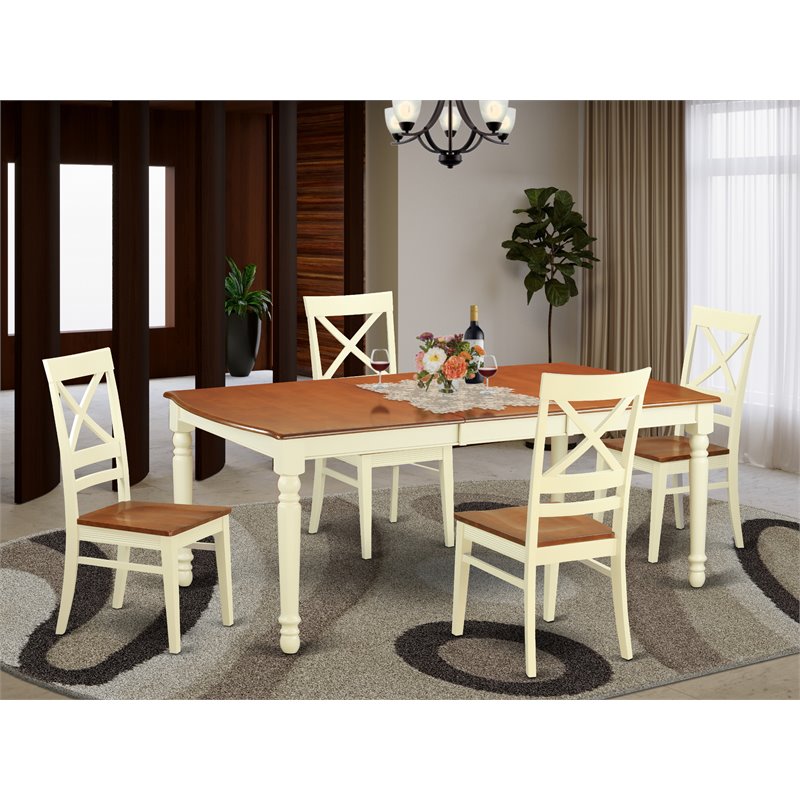 Pemberly Row 5-Piece Kitchen Table and Wooden Chairs in Buttermilk/Cherry
