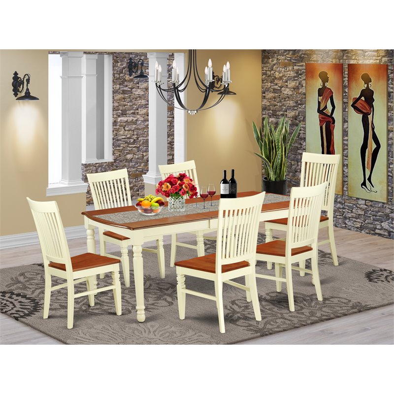 Pemberly Row 7-Piece Dining Set with Butterfly Leaf in Buttermilk/Cherry